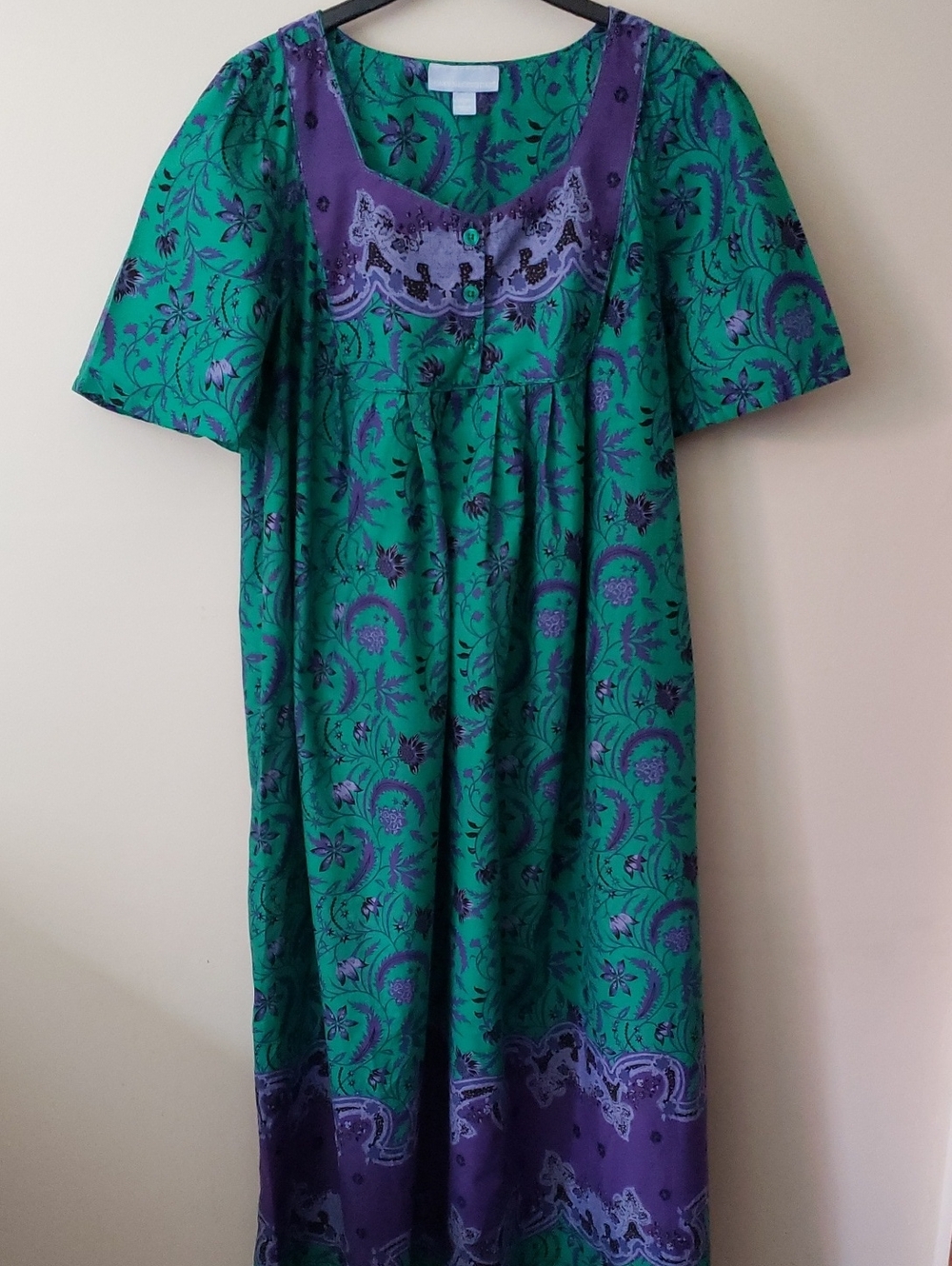 NWOT Only Necessities Green and Purple Floral Maxi Muumuu.